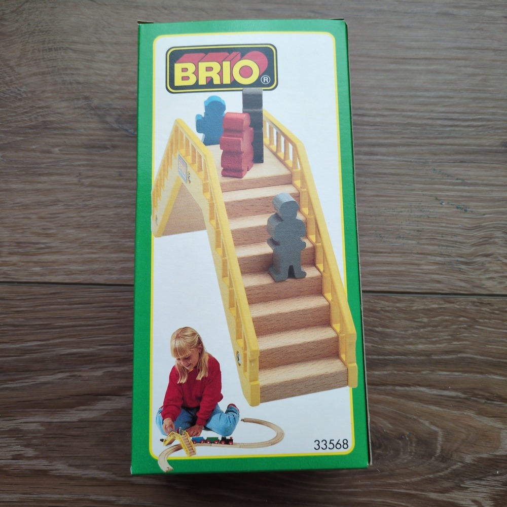 NEW Vtg 90's BRIO Footbridge + People Yellow Wood Railway Train Accessory 33568